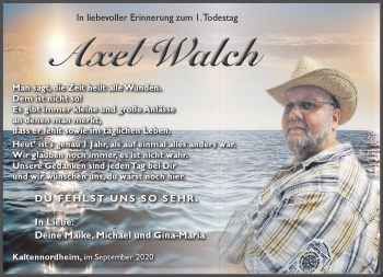 Traueranzeige von Axel Walch von Südthüringer Presse