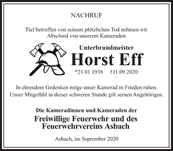 Traueranzeige von Horst Eff von Südthüringer Presse