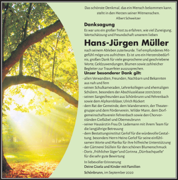 Traueranzeige von Hans-Jürgen Müller von Südthüringer Presse