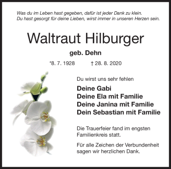 Traueranzeige von Hilburger Waltraut von Neue Presse Coburg