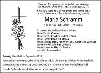 Traueranzeige von Maria Schramm von Neue Presse Coburg