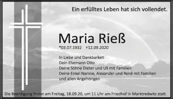 Traueranzeige von Maria Reiß von Frankenpost
