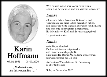 Traueranzeige von Karin Hoffmann von Südthüringer Presse