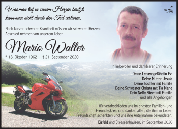 Traueranzeige von Mario Walter von Südthüringer Presse