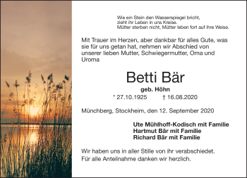 Traueranzeige von Betti Bär von Frankenpost
