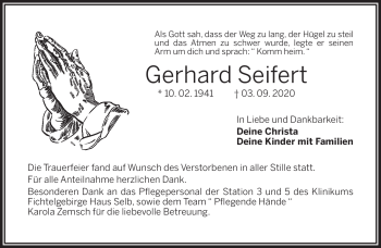 Traueranzeige von Gerhard Seifert von Frankenpost