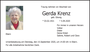 Traueranzeige von Gerda Krenz von Neue Presse Coburg