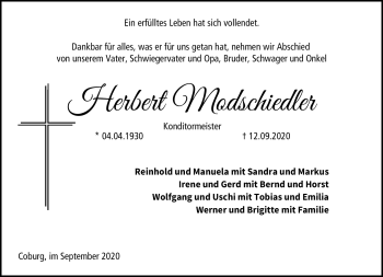 Traueranzeige von Herbert Modschiedler von Neue Presse Coburg