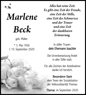 Traueranzeige von Marlene Beck von Südthüringer Presse