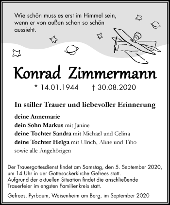 Traueranzeige von Konrad Zimmermann von Frankenpost