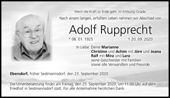 Traueranzeige von Adolf Rupprecht von Neue Presse Coburg