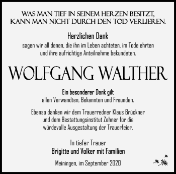 Traueranzeige von Wolfgang Walther von Südthüringer Presse
