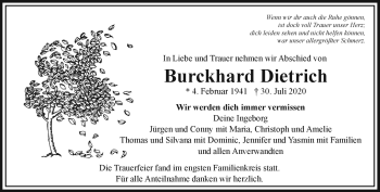 Traueranzeige von Burckhard Dietrich von Frankenpost
