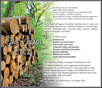 Traueranzeige von Gido Köhler von Südthüringer Presse