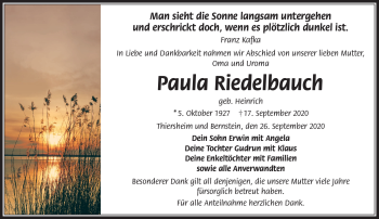 Traueranzeige von Paula Riedelbauch von Frankenpost