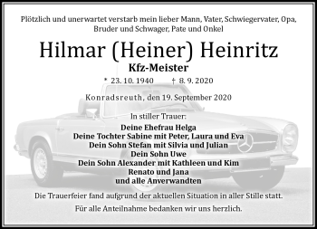 Traueranzeige von Hilmar Heinritz von Frankenpost