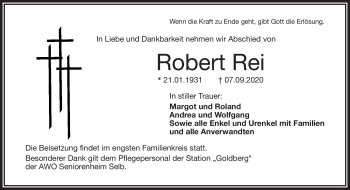 Traueranzeige von Robert Rei von Frankenpost