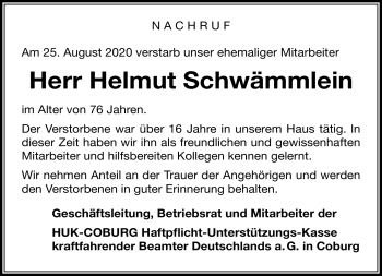 Traueranzeige von Helmut Schwämmlein von Neue Presse Coburg