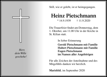 Traueranzeige von Heinz Pietschmann von Südthüringer Presse