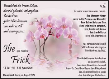 Traueranzeige von Ilse Frick von Südthüringer Presse