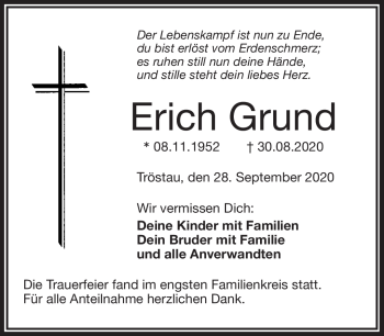 Traueranzeige von Erich Grund von Frankenpost