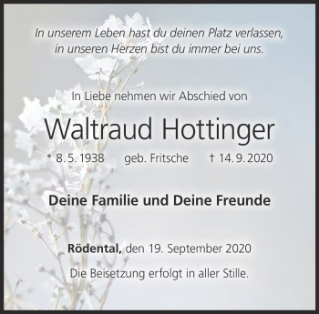 Traueranzeige von Waltraud Hottinger von Neue Presse Coburg
