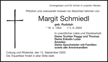 Traueranzeige von Margit Schmiedl von Neue Presse Coburg