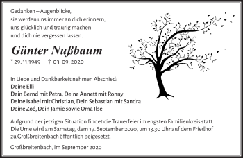 Traueranzeige von Günter Nußbaum von Südthüringer Presse