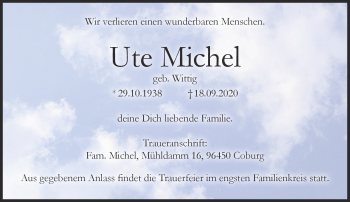 Traueranzeige von Ute Michel von Neue Presse Coburg