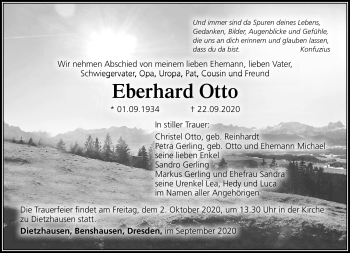 Traueranzeige von Eberhard Otto von Südthüringer Presse