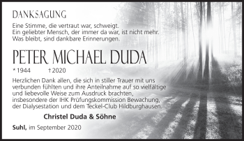 Traueranzeige von Peter Duda von Südthüringer Presse