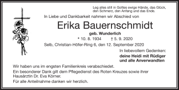 Traueranzeige von Erika Bauernschmidt von Frankenpost