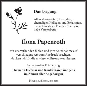 Traueranzeige von Ilona Papenroth von Südthüringer Presse