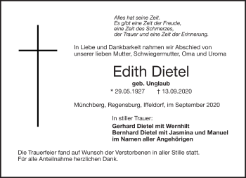 Traueranzeige von Edith Dietel von Frankenpost