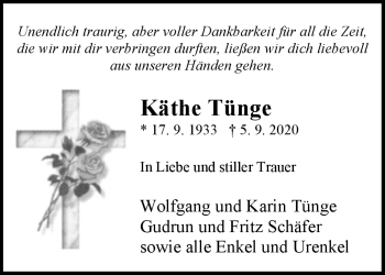 Traueranzeige von Käthe Tünge von Südthüringer Presse