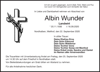Traueranzeige von Albin Wunder von Neue Presse Coburg