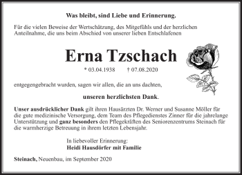 Traueranzeige von Erna Tzschach von Südthüringer Presse