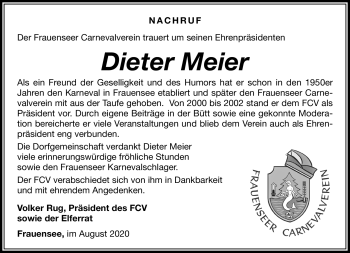 Traueranzeige von Dieter Meier von Südthüringer Presse