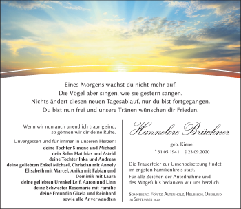 Traueranzeige von Hanelore Brückner von Südthüringer Presse