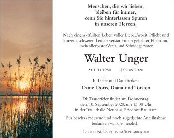 Traueranzeige von Walter Unger von Südthüringer Presse