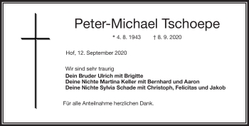 Traueranzeige von Peter-Michael Tschoepe von Frankenpost