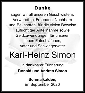 Traueranzeige von Karl-Heinz Simon von Südthüringer Presse
