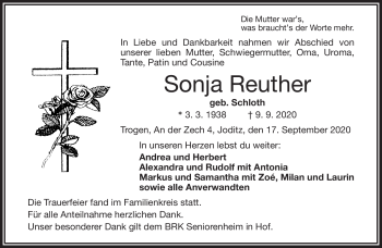 Traueranzeige von Sonja Reuther von Frankenpost