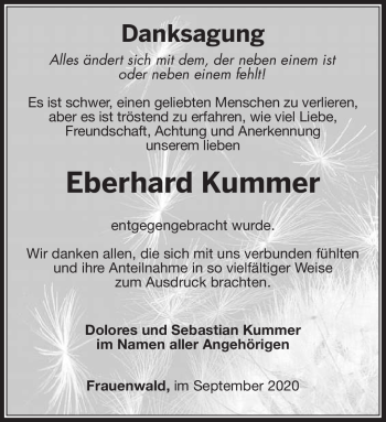 Traueranzeige von Eberhard Kummer von Südthüringer Presse