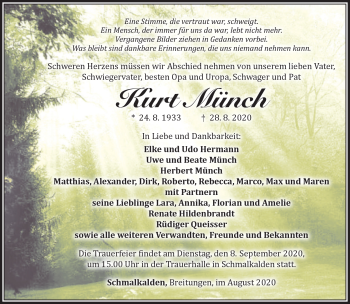 Traueranzeige von Kurt Münch von Südthüringer Presse
