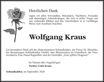 Traueranzeige von Wolfgang Kraus von Südthüringer Presse