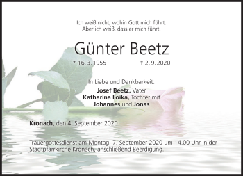 Traueranzeige von Günter Beetz von Neue Presse Coburg
