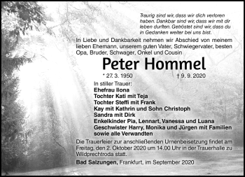 Traueranzeige von Peter Hommel von Südthüringer Presse