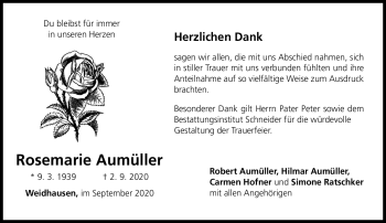 Traueranzeige von Rosemarie Aumüller von Neue Presse Coburg