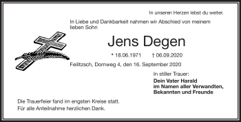 Traueranzeige von Jens Degen von Frankenpost